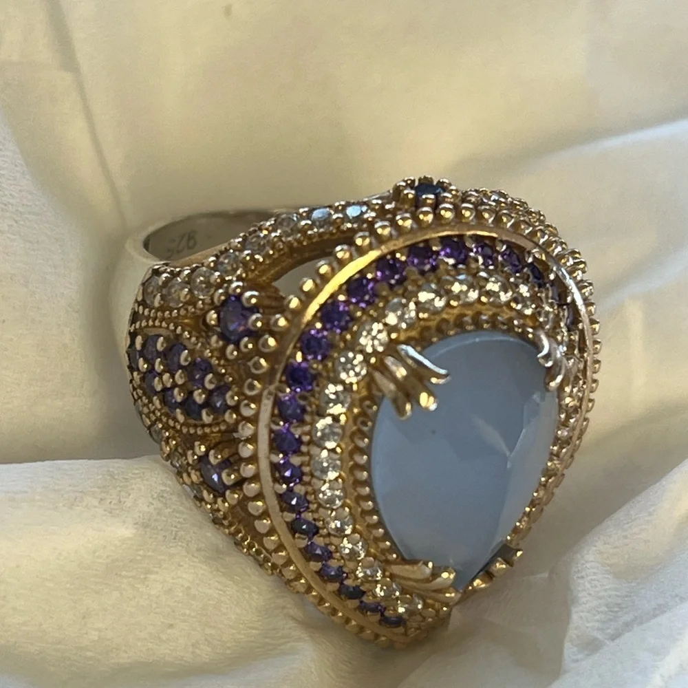 Sterling Silver 925 Quartz Handmade Ring size 8